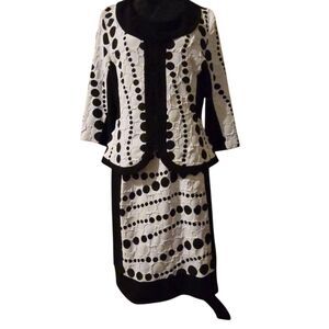 Joseph Ribkoff Dress & Jacket Set Panel Front Polka Dot Size 18 Texured Artsy